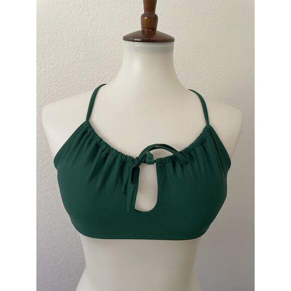 BCBG Paris Swim Bikini Top Keyhole Pleated Green Swimwear - Picture 1 of 5